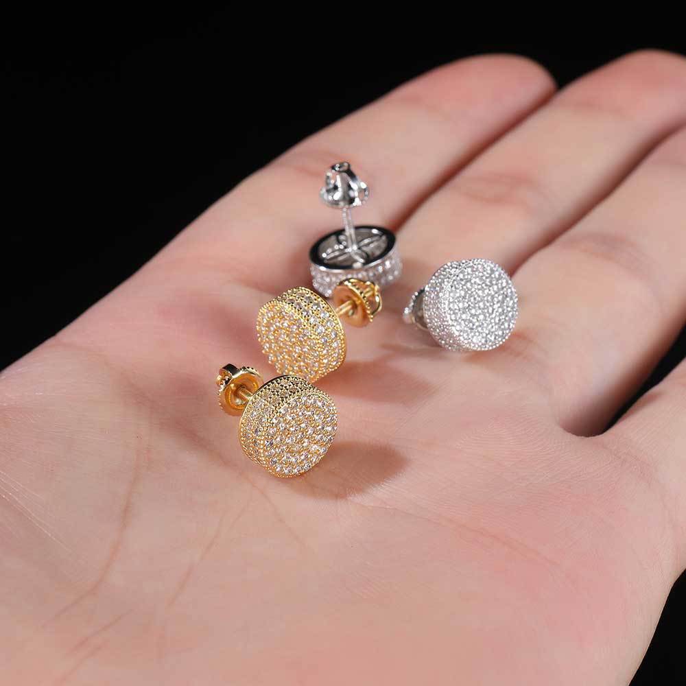Hip-hop round zircon stud earrings with silver pins womens jewelry niche simple accessory 251212