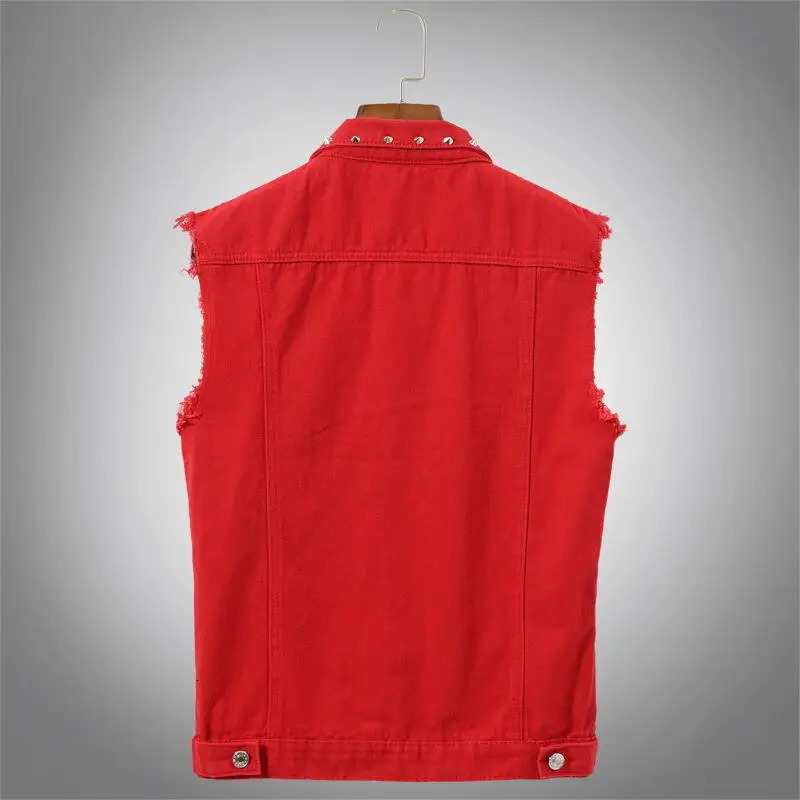 2026 Spring Fashion Men Red Denim Vest Rivets Studded Sleeveless Jacket Casual Waistcoat Cotton Cowboy Hip Hop Streetwear 260611 - view 4