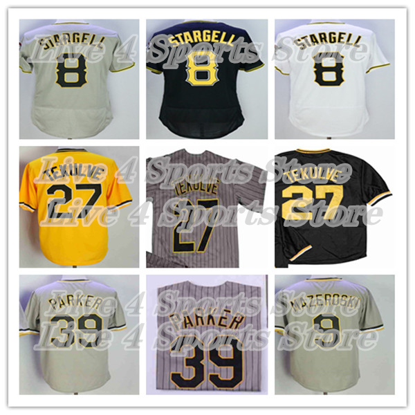 Throwback 8 Willie Stargell PiratesS Baseball Jerseys 39 Dave Parker 27 Kent Tekulve 9 Bill Mazeroski Retro Stitched Shirts Yellow Grey Black White