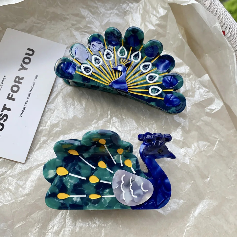 Peacock Acetate Hair Claw Clips Novelty Bird Shark for Women Girls Colorful 260612