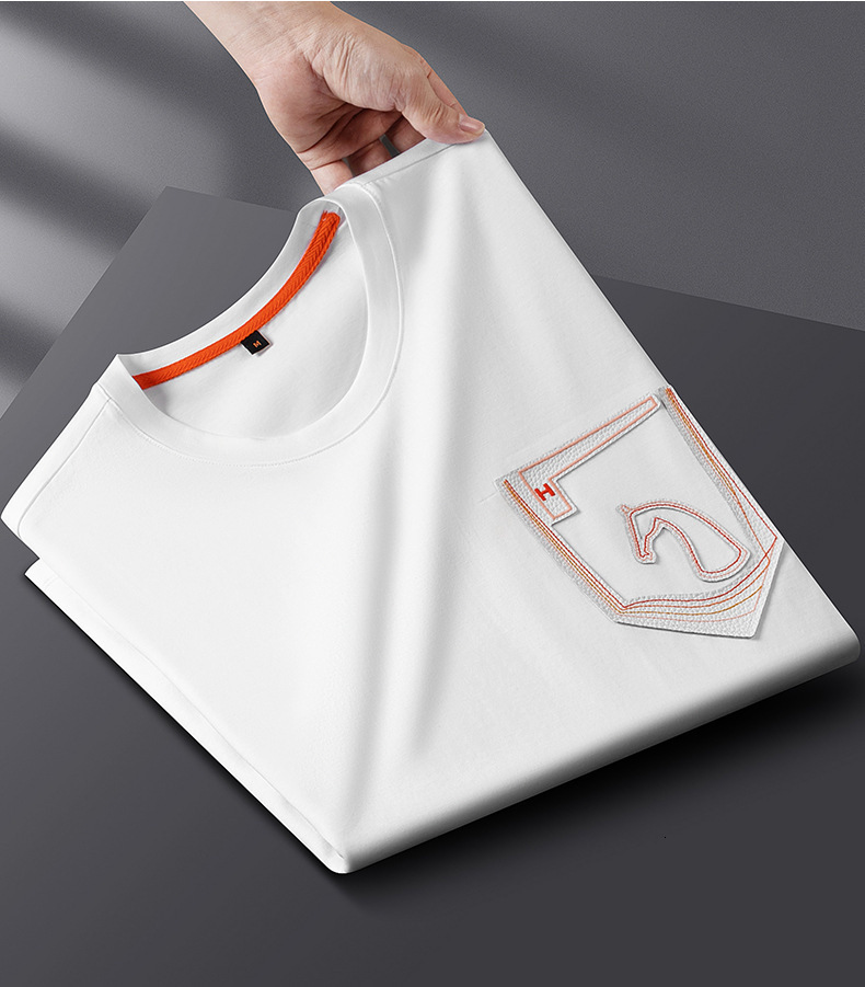 Luxury Brand Designer Men Premium Horse Embroidery Crew Neck Ice Silk Tencel Lyocell T Shirt Summer Thin Breathable Casual Stylish Short Sleeve Everyd