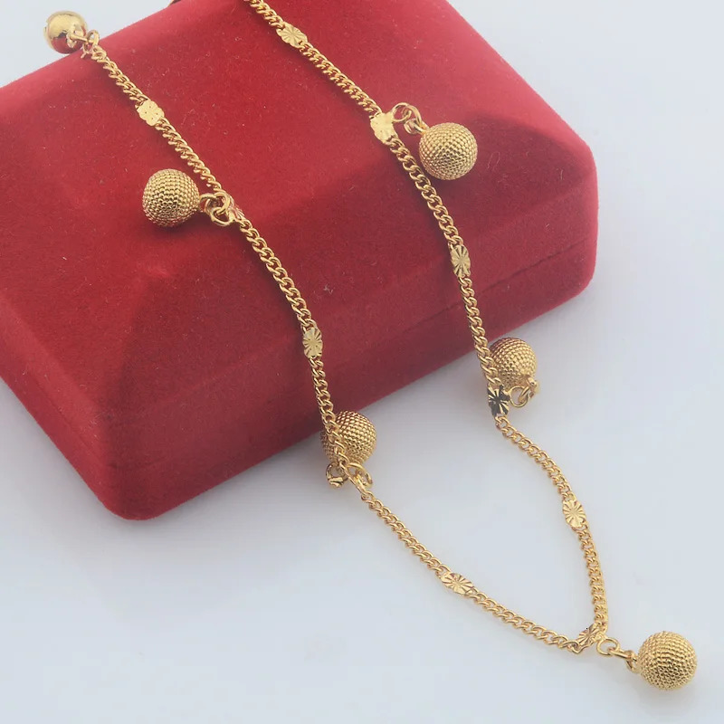Seval Style Women Ladies Yellow Gold Color Link Ball Heart Anklets Chains 260611BJ