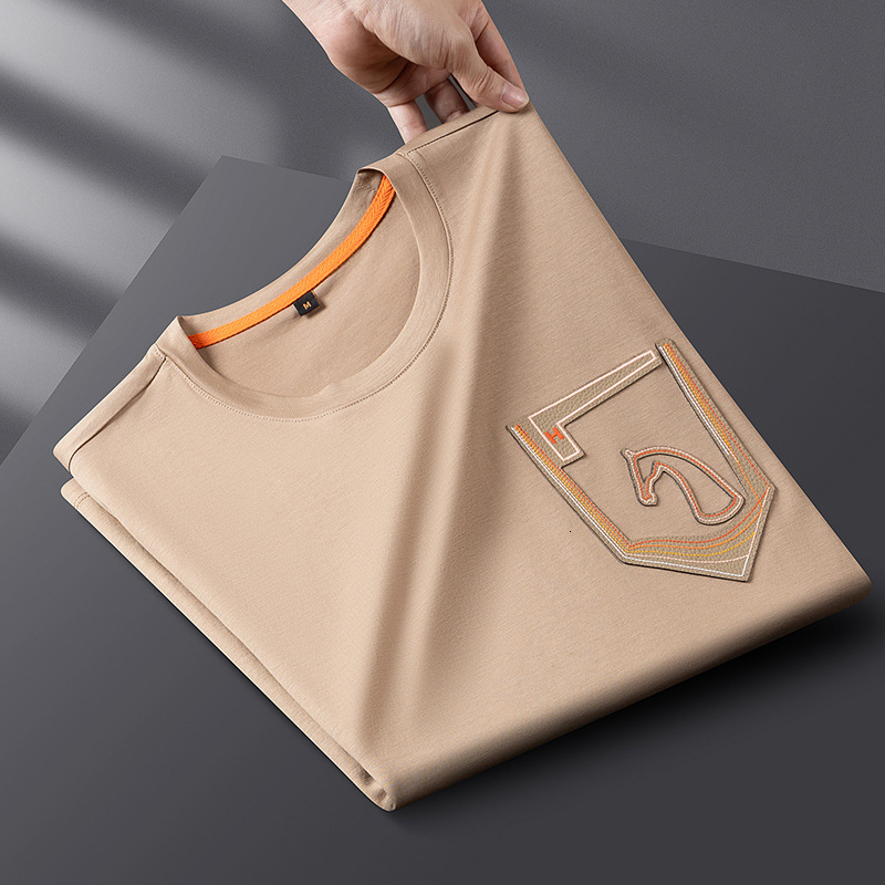 Luxury Brand Designer Men Premium Horse Embroidery Crew Neck Ice Silk Tencel Lyocell T Shirt Summer Thin Breathable Casual Stylish Short Sleeve Everyd