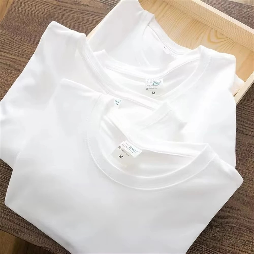 500/300g Heavy-duty White Pure Cotton T-shirt Thickened Threaded Round Neck Short Sleeves Three Needle Half Sleeve Tees 260605 - view 6