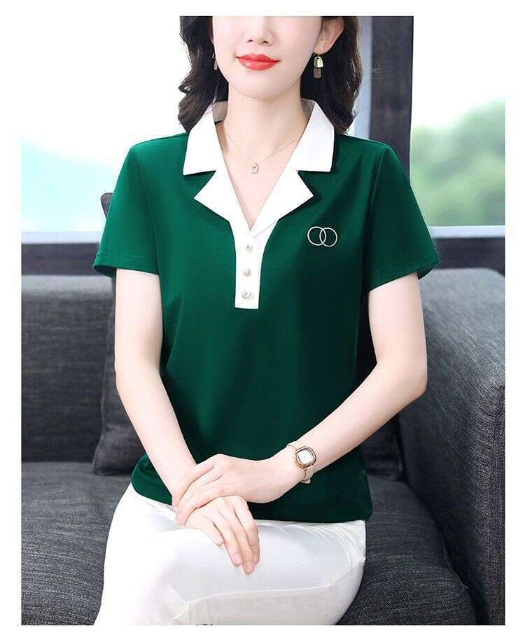 Women S Thin Loose Breathable Casual Polo Shirt With Turn Down Collar And Short Sleeves