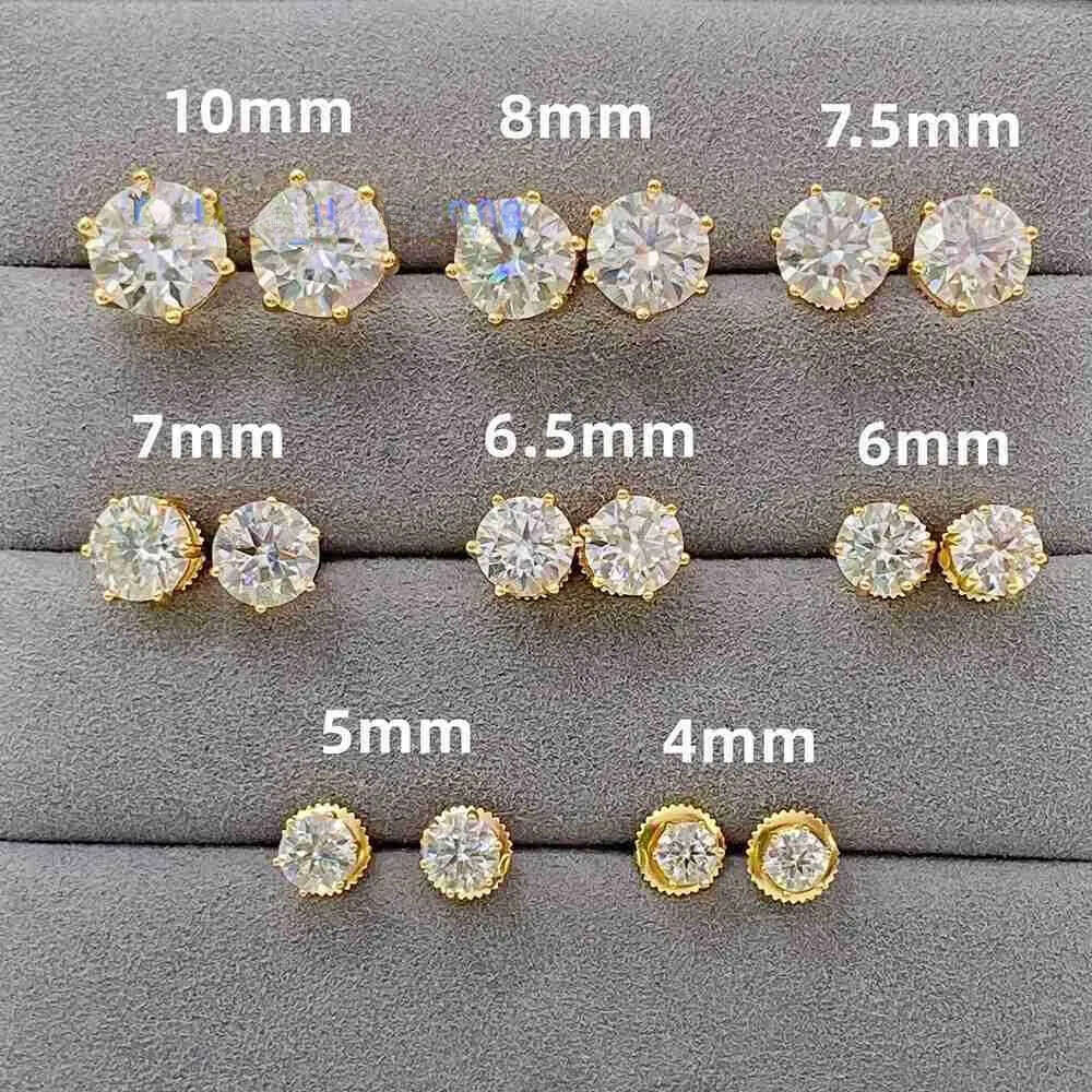 8mm earrings Pass Diamond Tester Classic 6 Prong 8mm 14k 18k Gold 925 Sterling Silver Moissanite Screw Back Stud