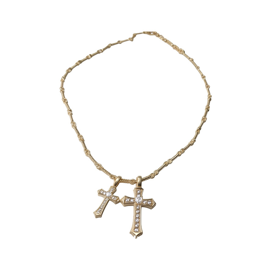 Vintage super shiny zircon cross necklace, fashionable light luxury collarbone chain, niche design choker for women - view 9