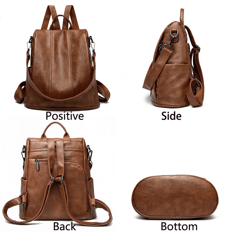 Anti theft Backpack Purses High Quality Soft Leather Female Vintage Bag School Bags Travel Bagpack Ladies Bookbag Rucksack y260615 - view 5