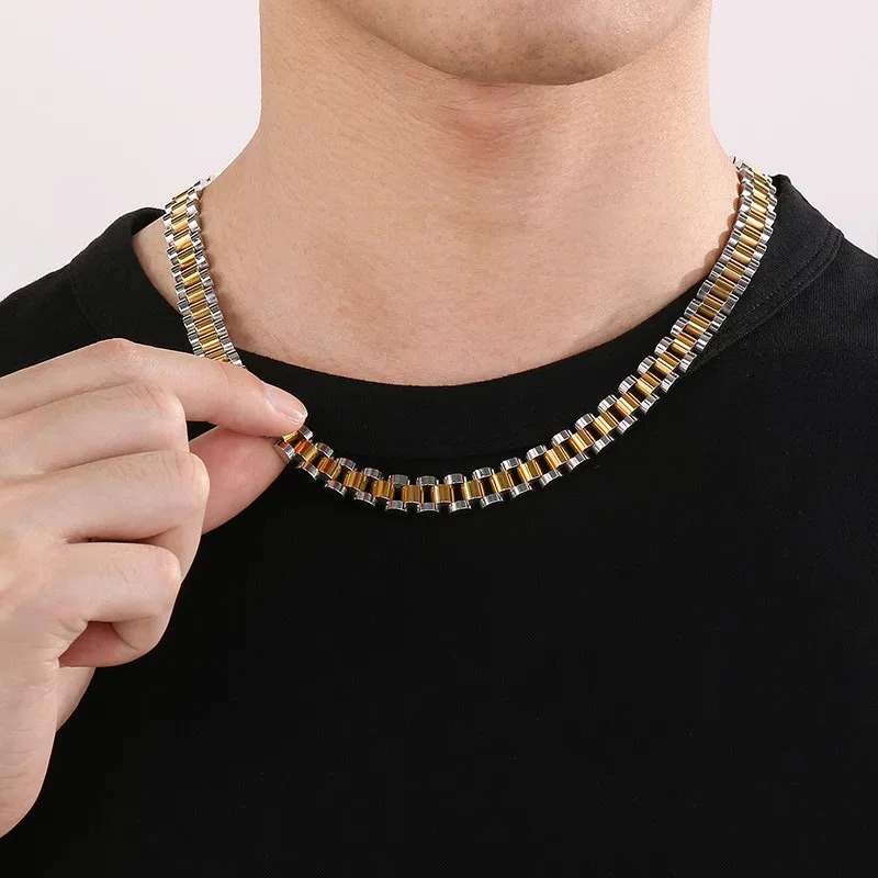 10MM Stainless Steel Watch Chain Necklace for Women Men Simple Thick Gold Color Neckalce Tredndy Jewelry Classic Gift Wholesale 260612 - view 4