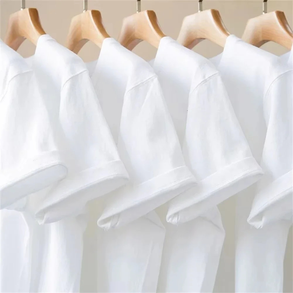 500/300g Heavy-duty White Pure Cotton T-shirt Thickened Threaded Round Neck Short Sleeves Three Needle Half Sleeve Tees 260605 - view 5