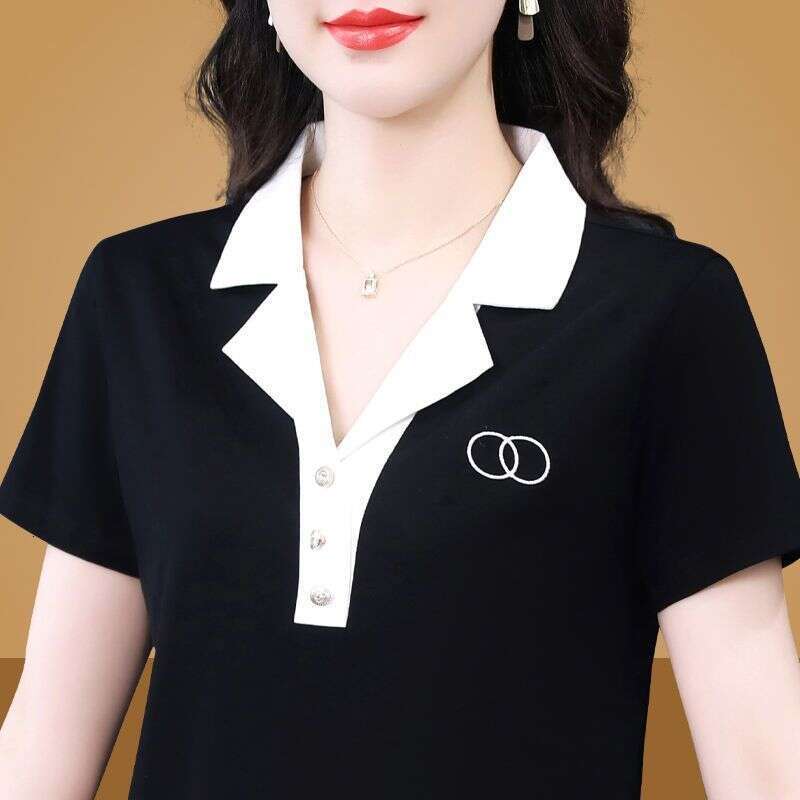 Women S Thin Loose Breathable Casual Polo Shirt With Turn Down Collar And Short Sleeves - view 3