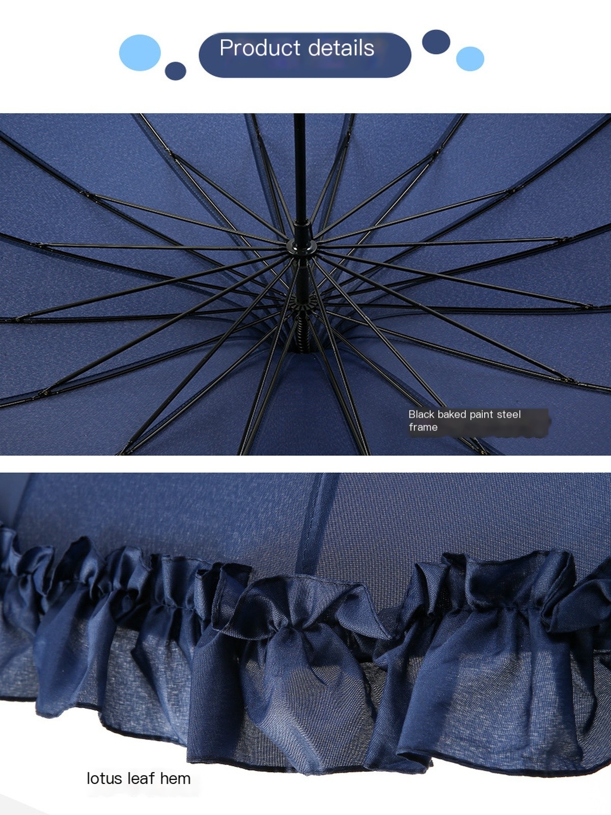 16 Ribs Frilly Ruffle Pagoda Umbrella, UPF50 Waterproof Straight Hook Handle Parasol Vintage Princess Sun Rain Umbrella for Wedding Photo & Daily Outd