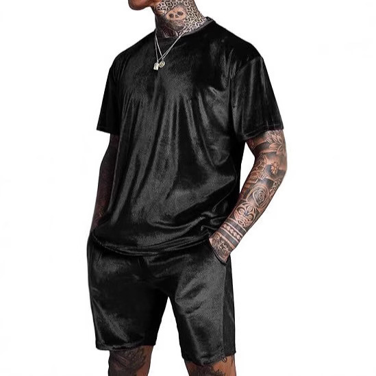 2025 Solid Color Sports Fitness Clothing Casual Running Short Sleeve Set DeRong
