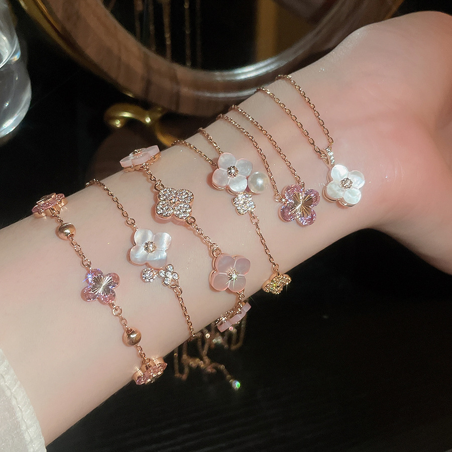 French-style four-leaf clover cherry blossom pink mother-of-pearl earring , niche high-end clavicle chain fashion accessory for women - view 8