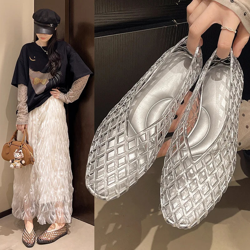 Vmouth Crystal Jelly Shoes Fashionable Versatile Comfortable Flat Bottom Single Casual Sandals for Women 260613 - view 6