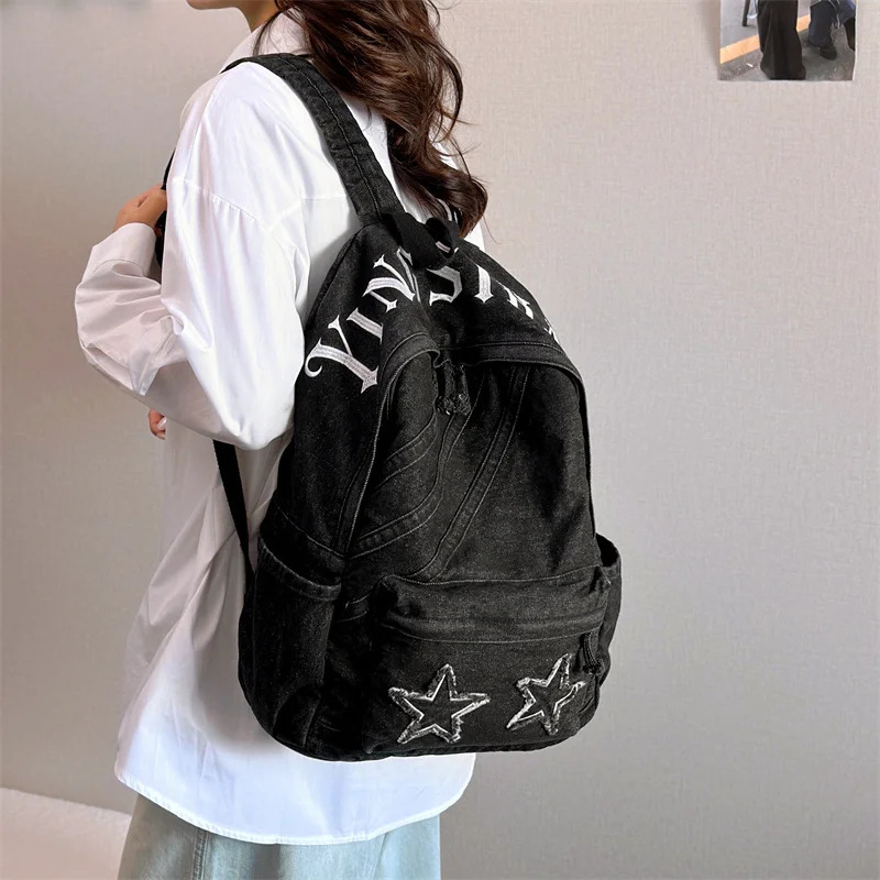 Vintage Denim Backpack for Women Large Capacity Jeans Shoulder Bag Female Daily School Laptop Simple n y260615 - view 3