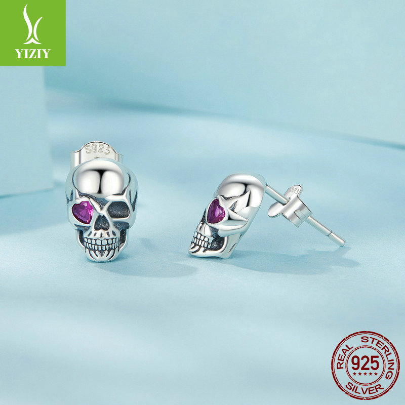 U7 Skull Stud Earrings Vintage Halloween Gothic Jewelry Stainless Steel Grunge Punk Cool Goth Studs for Men Women Gifts 260302