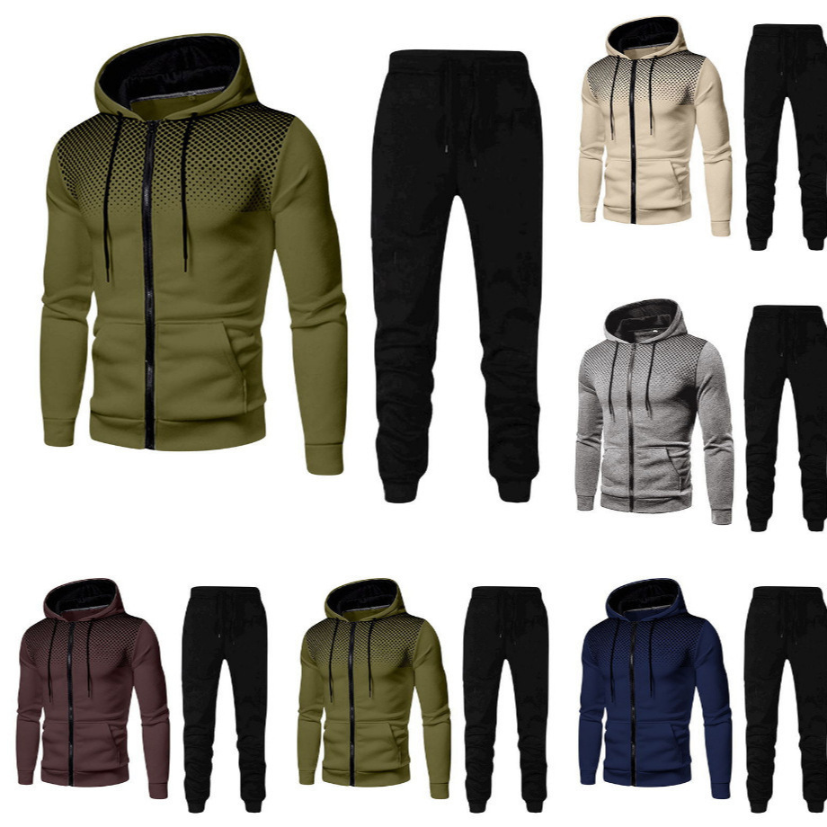 Autumn/Winter Zipper Hoodie Pants Set for Mens Fashion Warmth Leisure Running Fitness and Sports Two piece Set 240905
