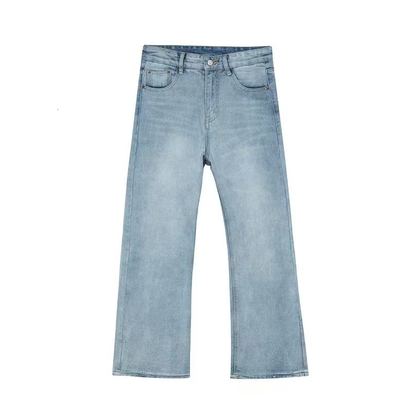 Vintage American Style Versatile Micro-flared Jeans Casual Distressed Zippered Trousers Trendy Streetwear For Men Women 240821