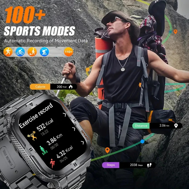 2026 Mens Smart Watch Flashlight Sports Trajectory Multi functional Reminder 3D Dynamic Dial Outdoor Fitness Smart Watch 260611
