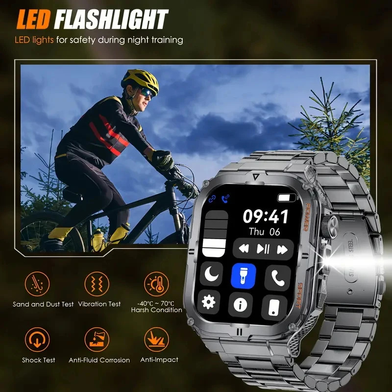 2026 Mens Smart Watch Flashlight Sports Trajectory Multi functional Reminder 3D Dynamic Dial Outdoor Fitness Smart Watch 260611