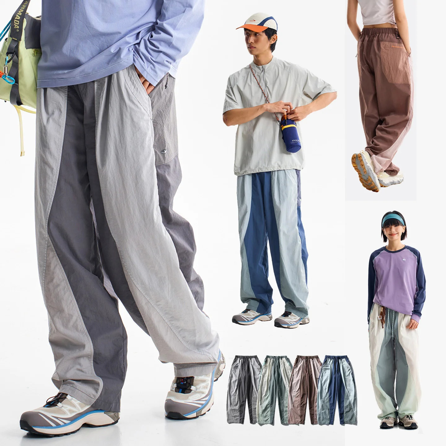 Men Outdoor Lightweight Quick Dry Ultra Loose Casual Splice Wide Leg Techwear Track Cargo Pants Women Streetwear Baggy Trousers 260612 - view 7