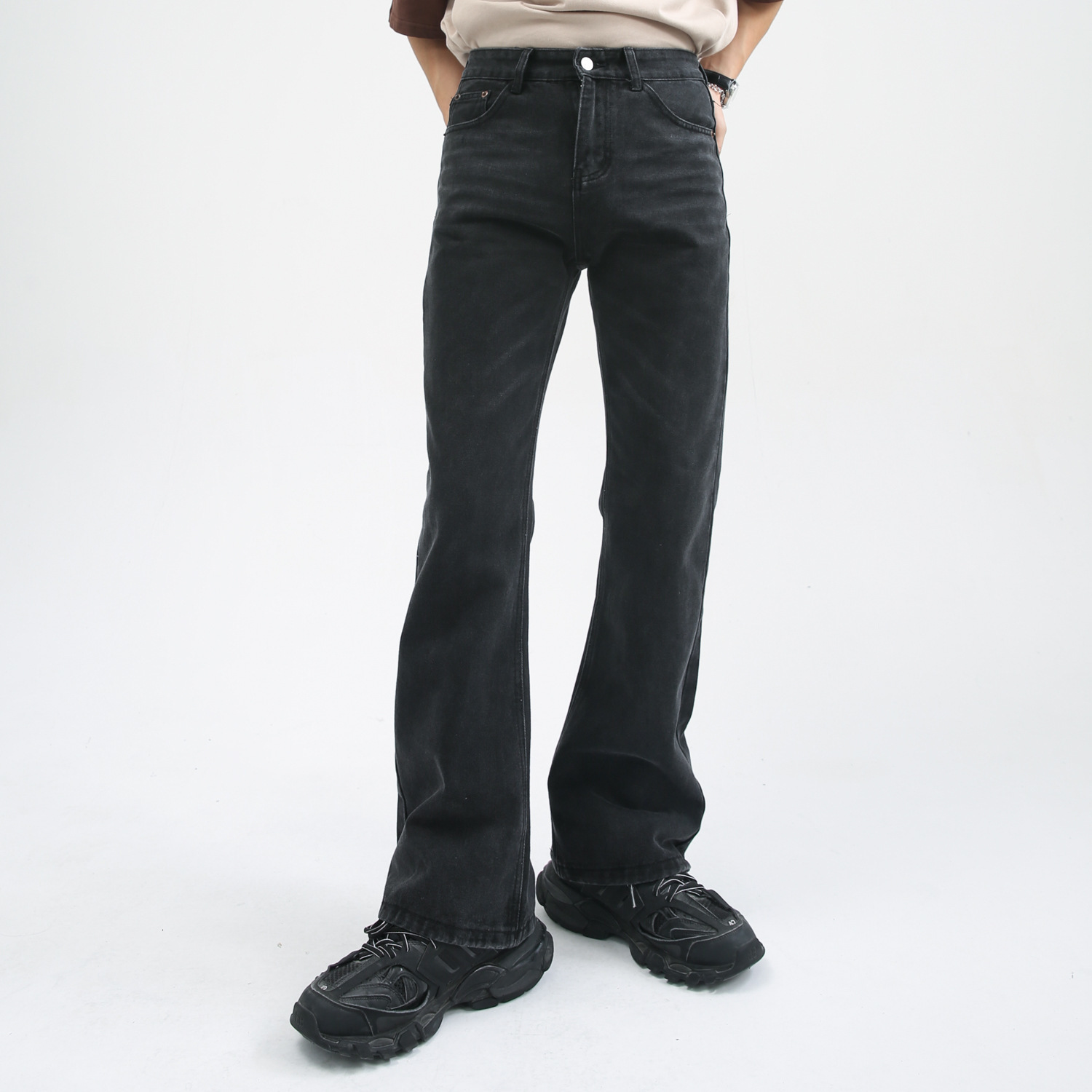 Vintage American Style Versatile Micro-flared Jeans Casual Distressed Zippered Trousers Trendy Streetwear For Men Women 240821