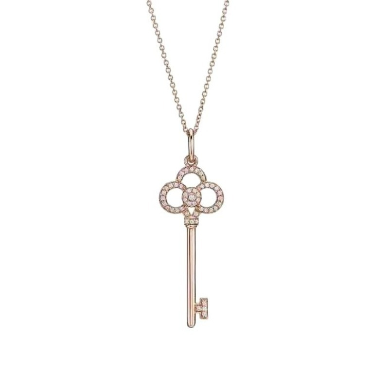 Luxurious 18K Gold 925 Silver Plated Necklace Designer Diamond-studded NecklaceExquisite Diamond-set Key-shaped Necklace