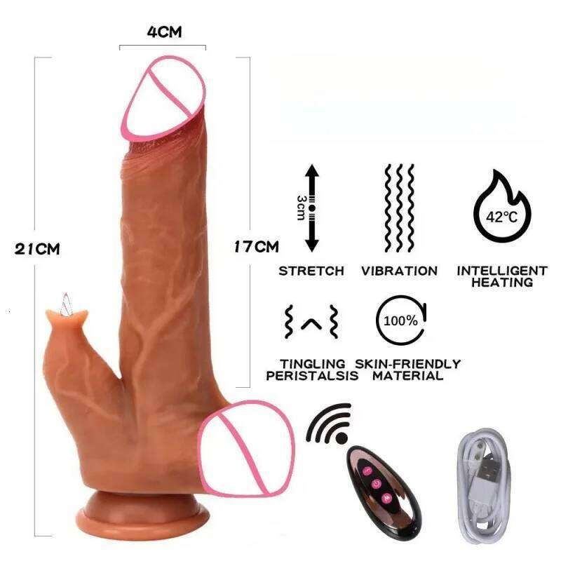 Electric Heating Big Dildo Vibrator - Remote Control USB Chargeable Wireless Thrusting Huge Penis G Spot Sex Toy for Women