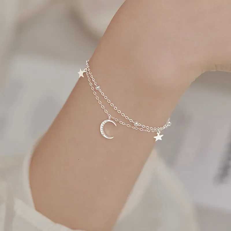 Moon 925 Star Sterling Silver Bracelets For Women Fashion Korean Crystal Double Layer Charm Party Jewelry Gift M260613 - view 3