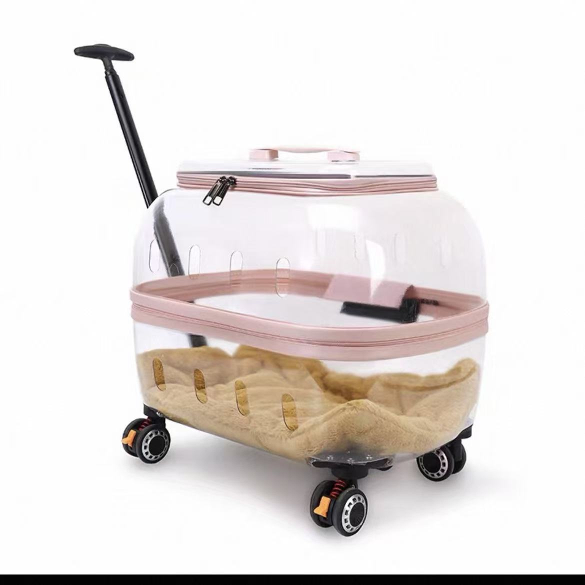 Space Capsule Rolling Pet Carrier, Transparent Wheeled Cat Dog Trolley with Telescopic Pull Rod, Breathable Large Space Travel Crate for Outdoor Vet S