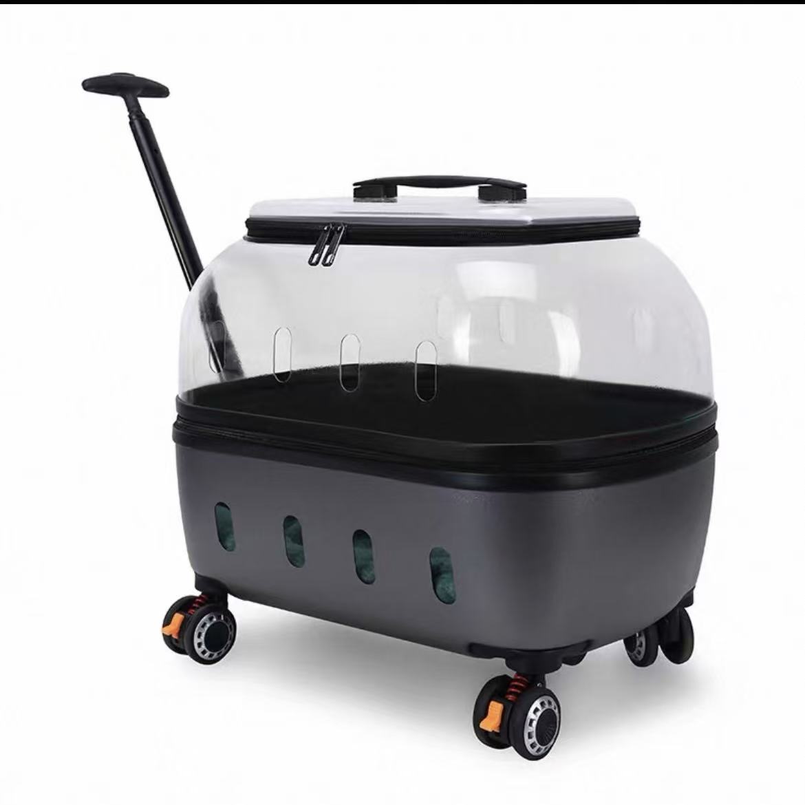 LBY Space Capsule Rolling Cat Carrier with Wheels, Telescopic Pull Rod Pet Trolley, Large Space Breathable Transparent Dog Travel Crate for Outdoor Wa