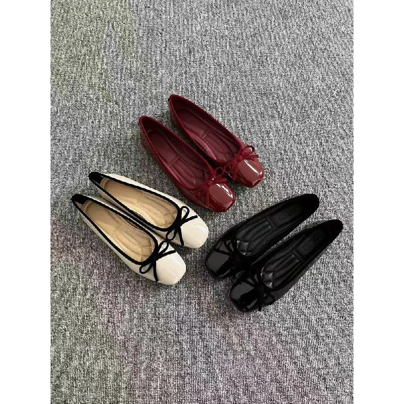 2026 Womens Patent Leather Bow Ballet Flats Square Toe Soft Sole Slipon Casual Shoes for Spring Summer 260831 - view 5