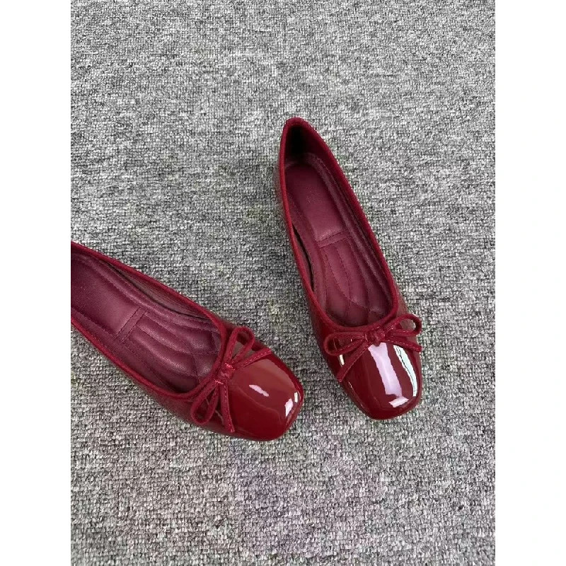 2026 Womens Patent Leather Bow Ballet Flats Square Toe Soft Sole Slipon Casual Shoes for Spring Summer 260831 - view 6