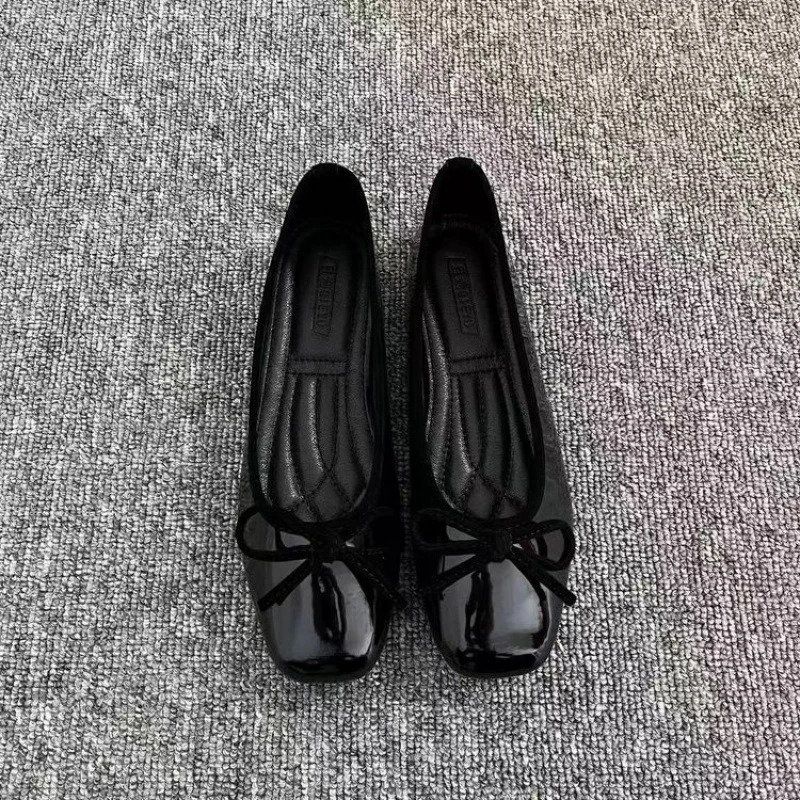 2026 Womens Patent Leather Bow Ballet Flats Square Toe Soft Sole Slipon Casual Shoes for Spring Summer 260831 - view 4
