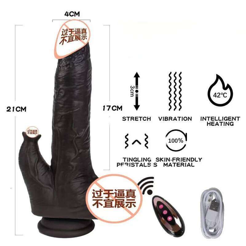 Electric Heating Big Dildo Vibrator - Remote Control USB Chargeable Wireless Thrusting Huge Penis G Spot Sex Toy for Women - view 5