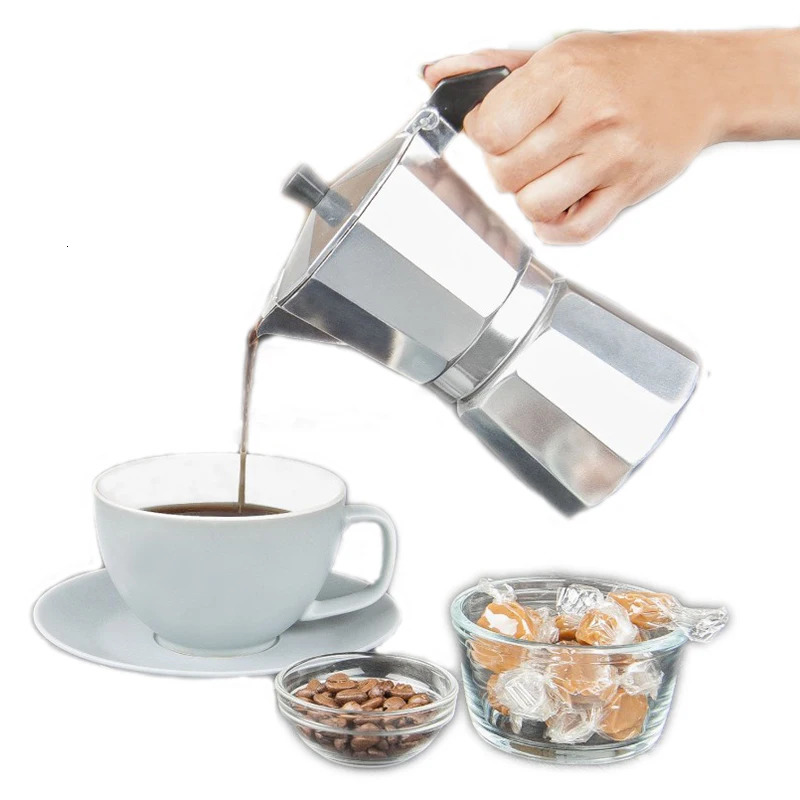 Aluminum Espresso Maker Latte Coffee Maker Italian Moka Espresso Cafeteira Percolator Pot 1cup/3cup/6cup Stovetop Coffee Maker 260612