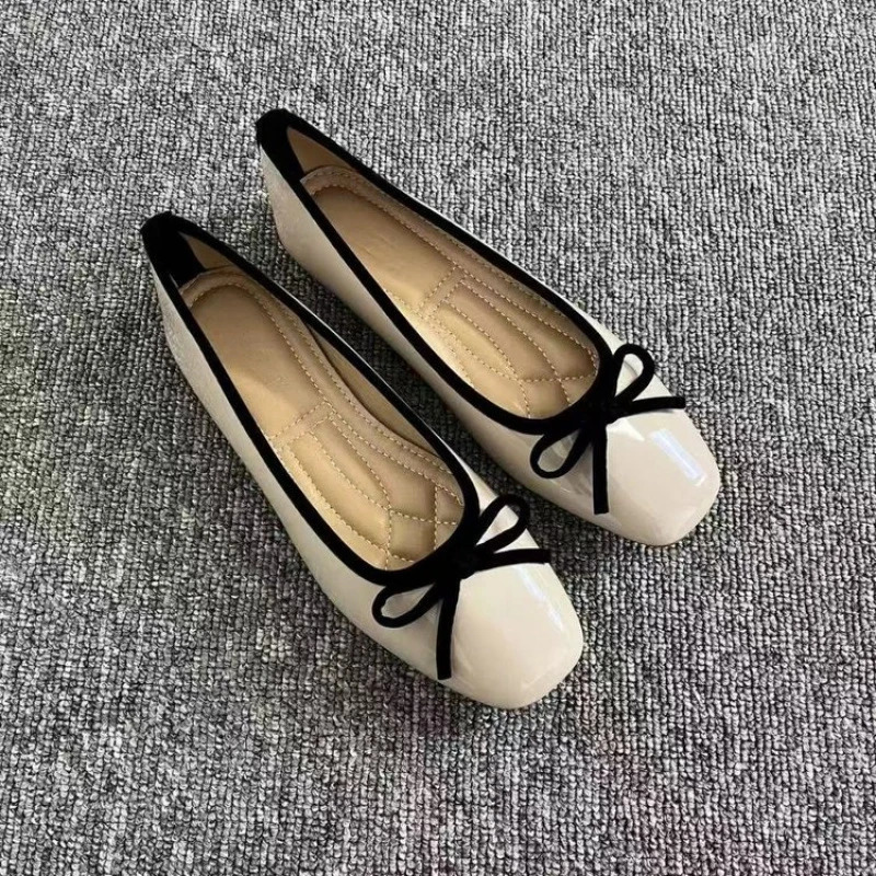2026 Womens Patent Leather Bow Ballet Flats Square Toe Soft Sole Slipon Casual Shoes for Spring Summer 260831 - view 3