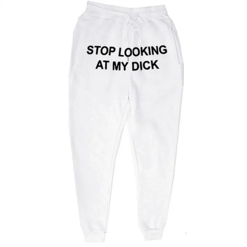 Autumn Winter Men Fleece SweatpantS Stop Looking At My Dick Sweatpants Hip Hop Print Streetwear Sweatpants Couples Streetwear 260611 - view 4