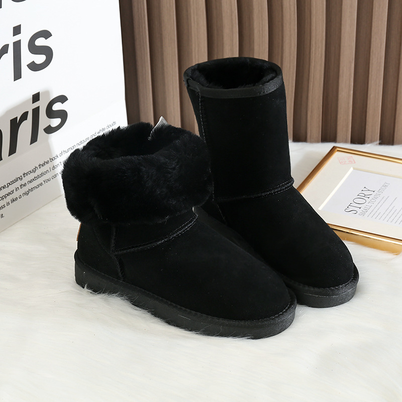 CE Free shipping luxury Snow Boots Winter new fur integrated snow boots with thick fleece and warm cotton shoes in the middle tube - view 8