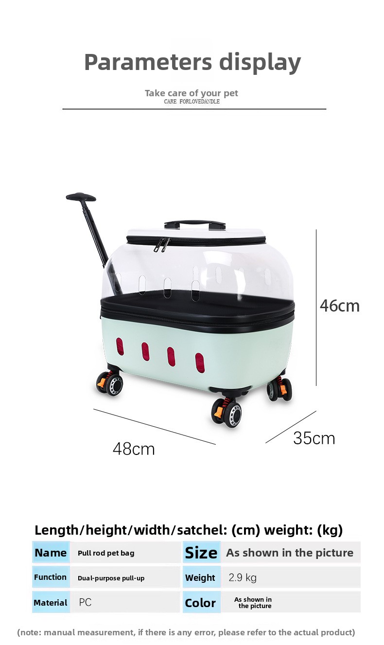 LBY Space Capsule Rolling Cat Carrier with Wheels, Telescopic Pull Rod Pet Trolley, Large Space Breathable Transparent Dog Travel Crate for Outdoor Wa