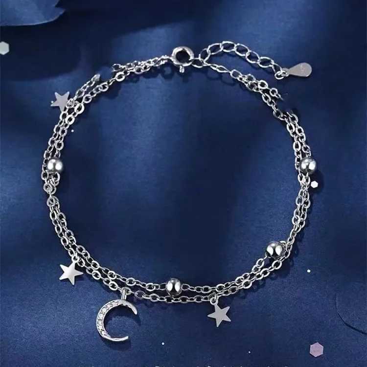 Moon 925 Star Sterling Silver Bracelets For Women Fashion Korean Crystal Double Layer Charm Party Jewelry Gift M260613 - view 6
