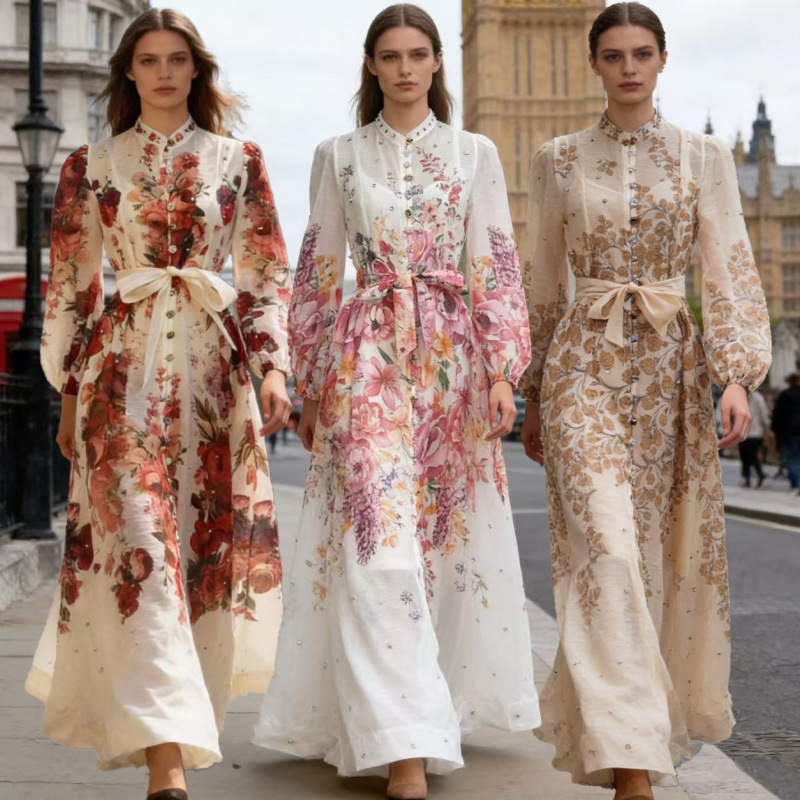 Retro Printed Shirt High Waist Skirt Set Women Elegant Single Breasted Shirts Long Skirts Sets Lady 2025 Chic Street Beach Party 250819