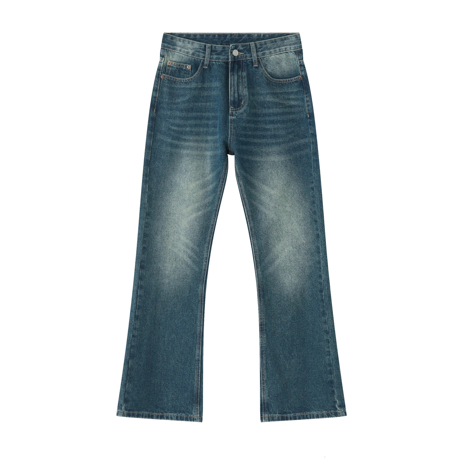 Vintage American Style Versatile Micro-flared Jeans Casual Distressed Zippered Trousers Trendy Streetwear For Men Women 240821