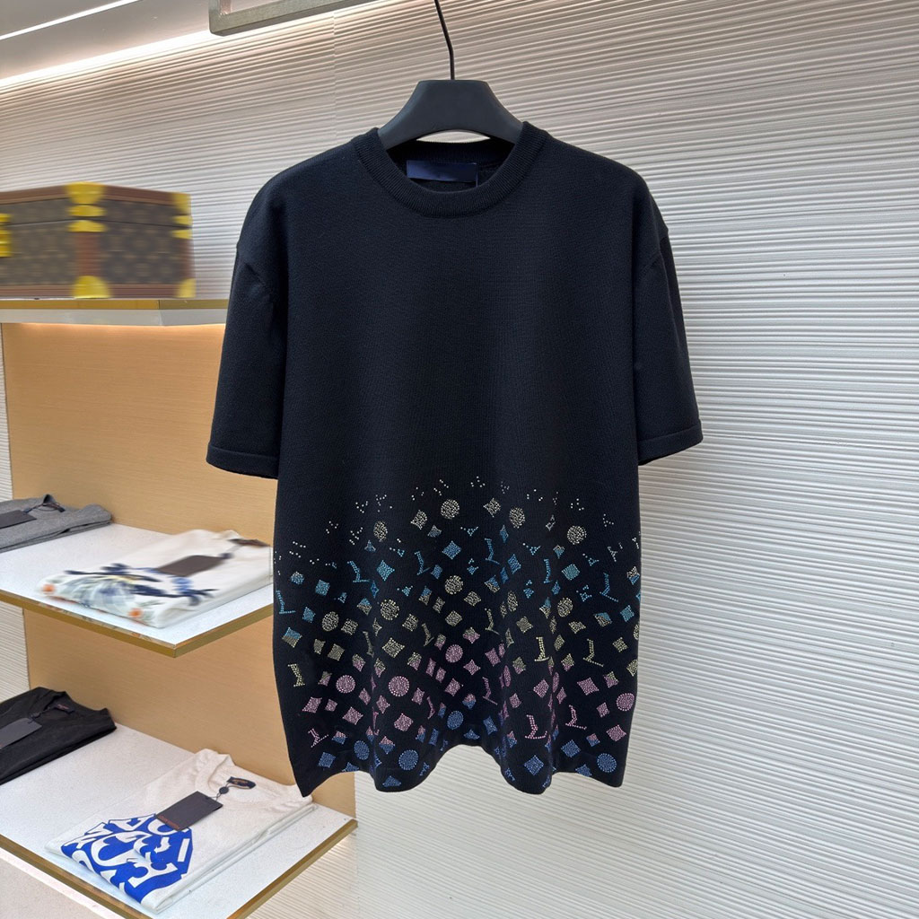 Men's knit Designer high quality cotton shirts man tees women's t color gradient letters short sleeved shirt fashionable daily wear European size top