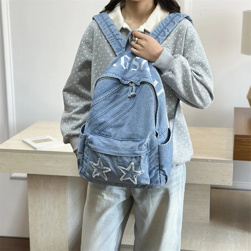 Vintage Denim Backpack for Women Large Capacity Jeans Shoulder Bag Female Daily School Laptop Simple n y260615 - view 5