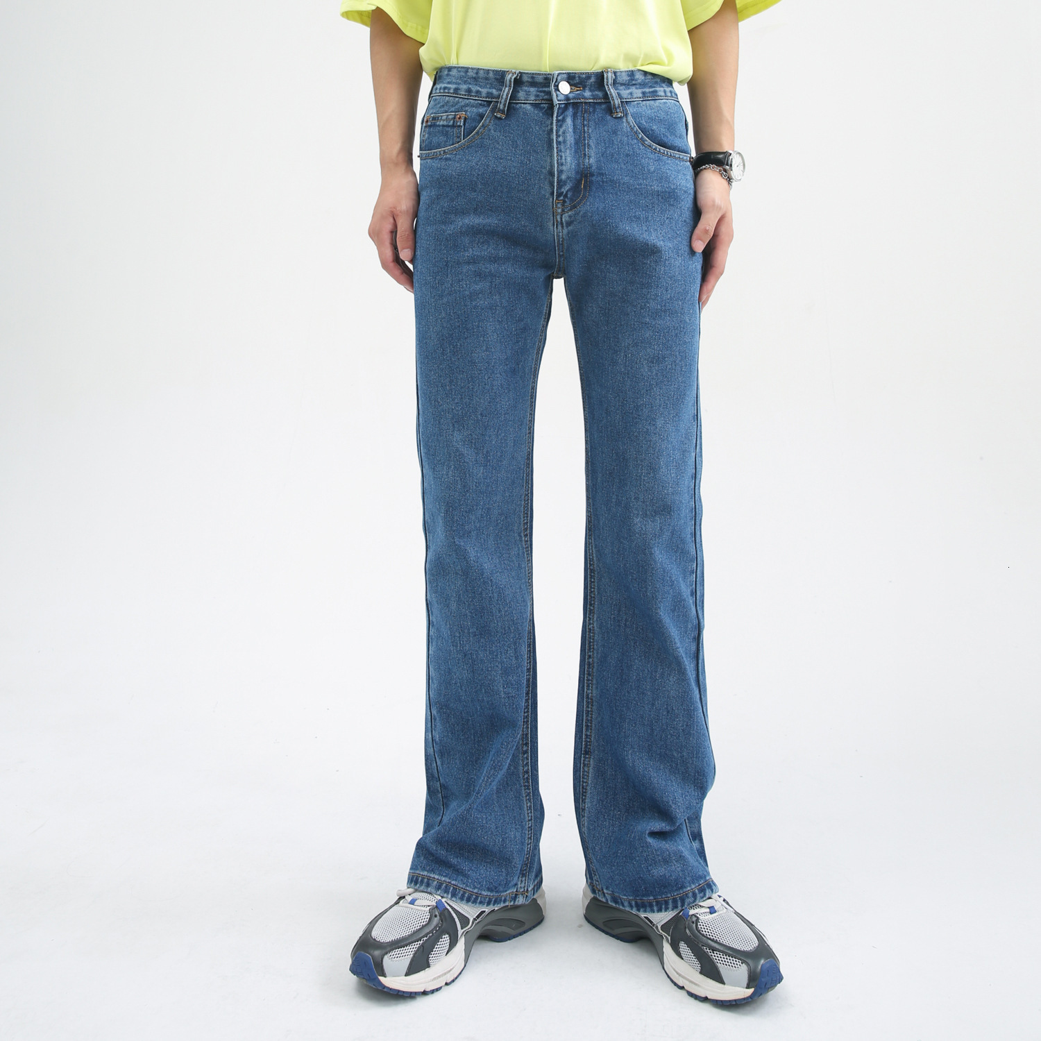 Vintage American Style Versatile Micro-flared Jeans Casual Distressed Zippered Trousers Trendy Streetwear For Men Women 240821