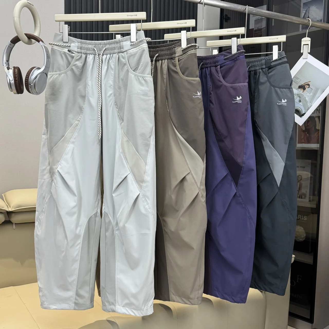 Men Outdoor Lightweight Quick Dry Ultra Loose Casual Splice Wide Leg Techwear Track Cargo Pants Women Streetwear Baggy Trousers 260612 - view 6