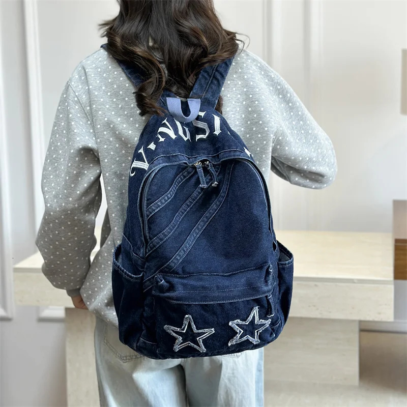 Vintage Denim Backpack for Women Large Capacity Jeans Shoulder Bag Female Daily School Laptop Simple n y260615 - view 4