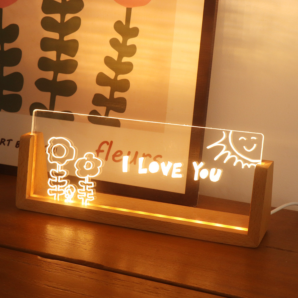8 Inch Beech LED Stand DIY Blank Acrylic Writing Glow Note Night Light Decor